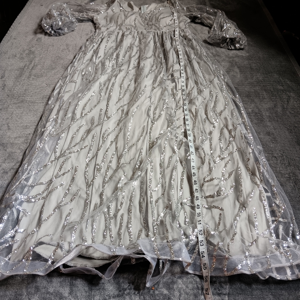 Icy Princess Silver Glitter & Gray Long Sleeve Event Evening Dress Size XL - Picture 8 of 10
